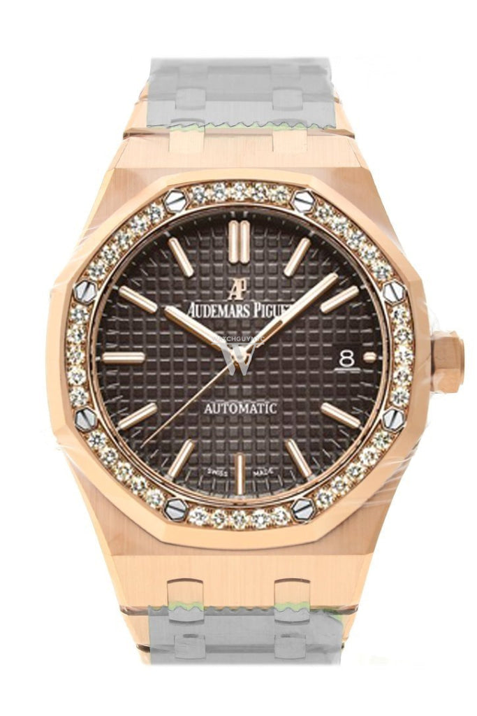 Audemars Piguet Royal Oak 37Mm Brown Dial Automatic 18K Pink Gold Ladies Diamond Watch