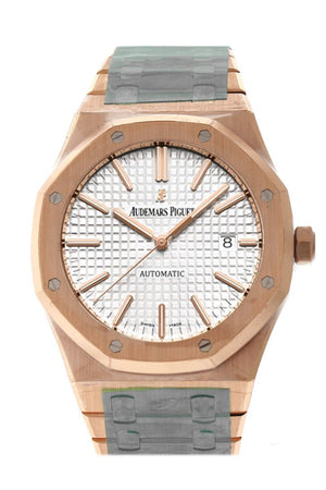 Audemars Piguet Royal Oak 41Mm White Dial Pink Gold Watche 15400Or.oo.1220Or.02 Silver Watch