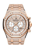 Audemars Piguet Royal Oak 41Mm Diamond-Paved Dial Hammered 18K Pink Gold Mens Watch