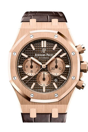 Audemars Piguet Royal Oak 41 Brown Dial 18K Pink Gold Alligator Strap Mens Watch