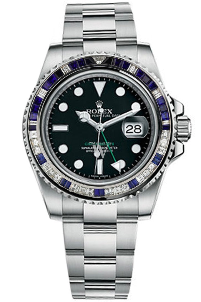 Custom Diamond Bezel Rolex GMT MASTER II Mens 40mm ct Solid 14K White Gold