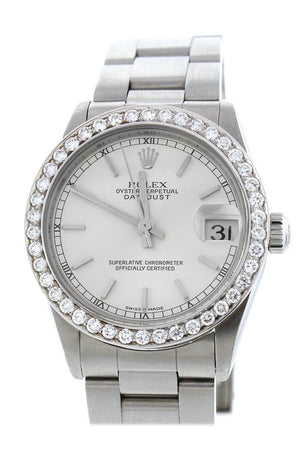 Rolex Custom Diamond Bezel Datejust 31 Silver Dial Ladies Watch 178274 White / None Custom-Bezel
