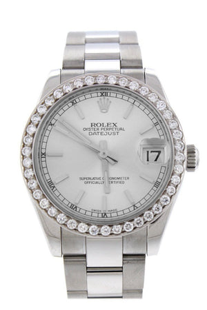 Rolex Custom Diamond Bezel Datejust 31 Silver Dial Ladies Watch 178274 / None Custom-Bezel