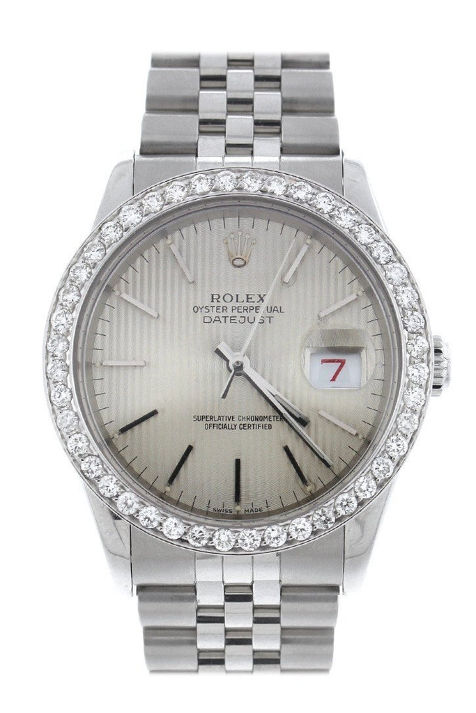 Rolex Custom Diamond Bezel Datejust 36 Ivory Dial Mens Watch / None Custom-Bezel