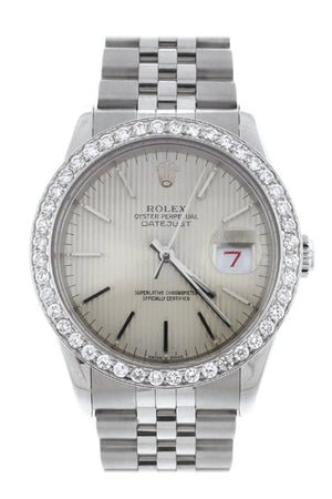 Rolex Custom Diamond Bezel Datejust 36 Ivory Dial Mens Watch / None Custom-Bezel