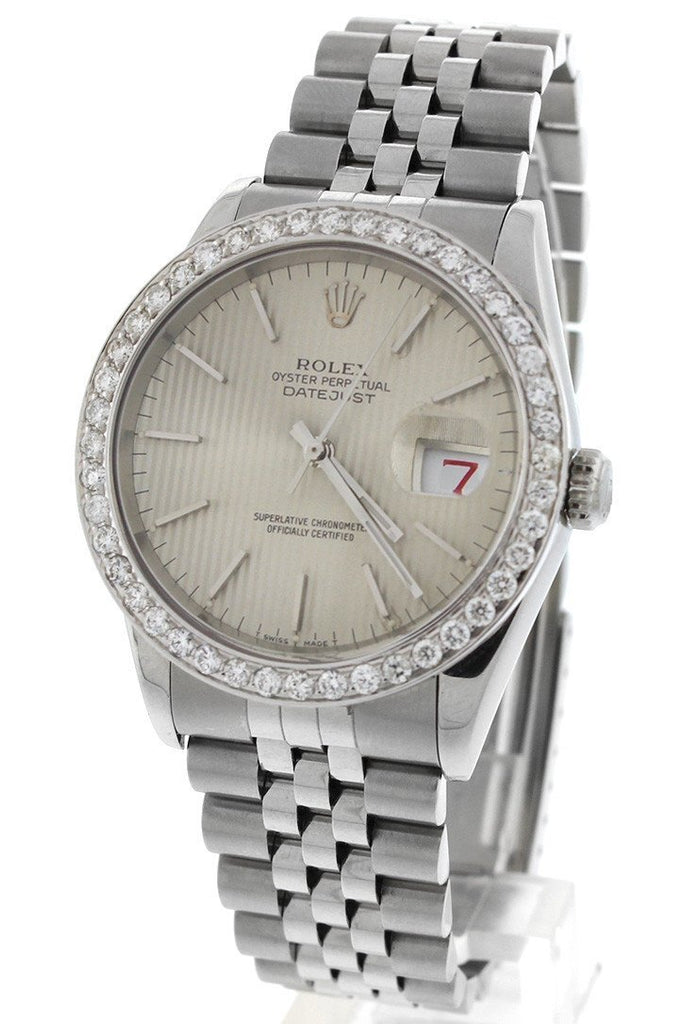 Rolex Custom Diamond Bezel Datejust 36 Ivory Dial Mens Watch Custom-Bezel