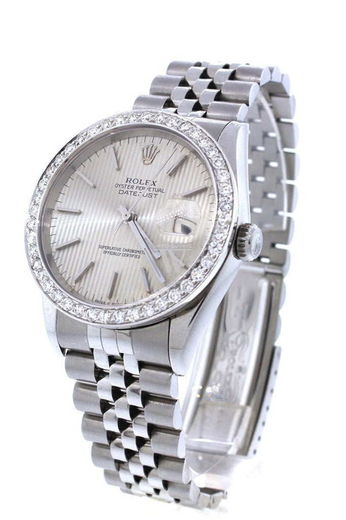 Rolex Custom Diamond Bezel Datejust 36 Ivory Dial Mens Watch Custom-Bezel