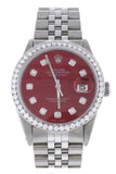 Rolex Custom Datejust 36 Red Diamond Dial Diamond Bezel Men's Watch