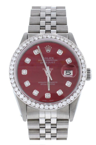 Rolex Custom Datejust 36 Red Diamond Dial Bezel Mens Watch / None Watches