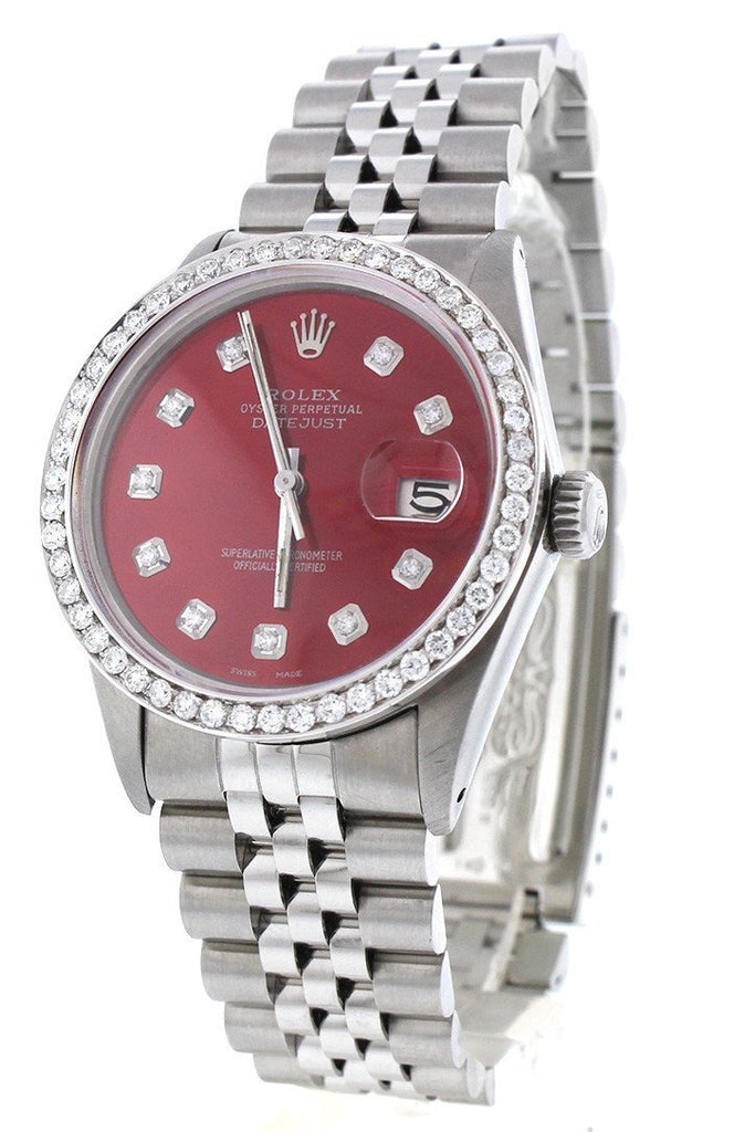Rolex Custom Datejust 36 Red Diamond Dial Bezel Mens Watch Watches