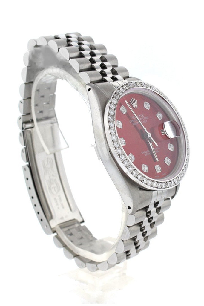 Rolex Custom Datejust 36 Red Diamond Dial Bezel Mens Watch Watches