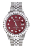 Rolex Custom Datejust 36 Red Diamond Dial Diamond Bezel Men's Watch