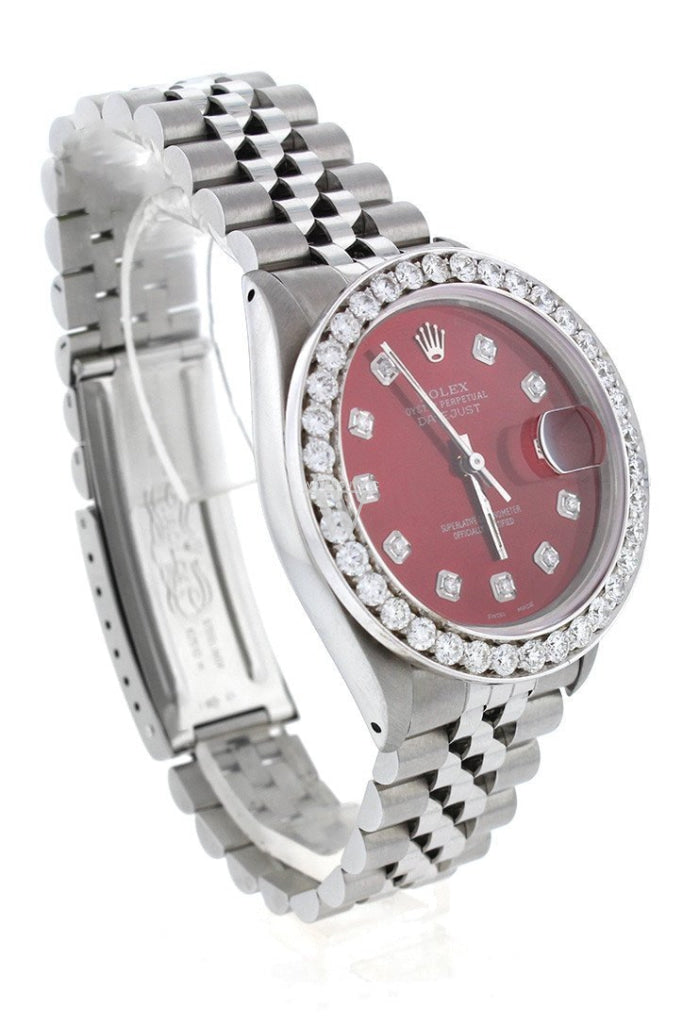 Rolex Custom Datejust 36 Red Diamond Dial Bezel Mens Watch Watches