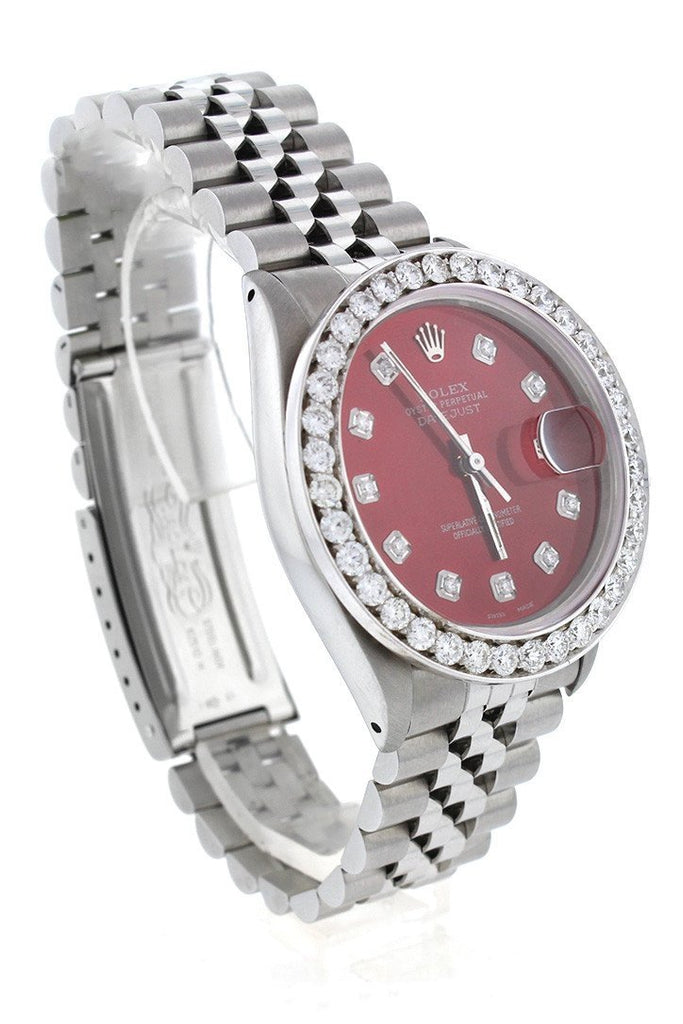 Rolex Custom Datejust 36 Red Diamond Dial Bezel Mens Watch Watches