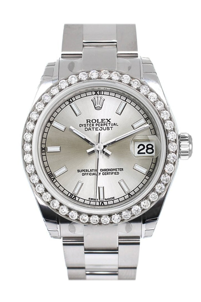 Rolex Custom Diamond Bezel Datejust 31 Silver Dial Oyster Ladies Watch 178240 / Si None Custom-Bezel