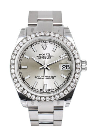 Rolex Custom Diamond Bezel Datejust 31 Silver Dial Oyster Ladies Watch 178240 / Si None Custom-Bezel
