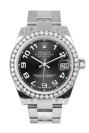 Rolex Custom Diamond Bezel Datejust 31 Black Concentric Dial Oyster Ladies Watch 178240 / Si None