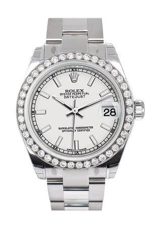 Rolex Custom Diamond Bezel Datejust 31 White Dial Oyster Ladies Watch 178240 Blue / Si None