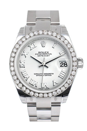 Rolex Custom Diamond Bezel Datejust 31 White Roman Dial Oyster Ladies Watch 178240 / Si None