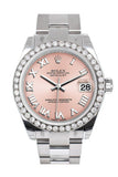 Rolex Custom Diamond Bezel Datejust 31 Pink Roman Dial Oyster Ladies Watch 178240