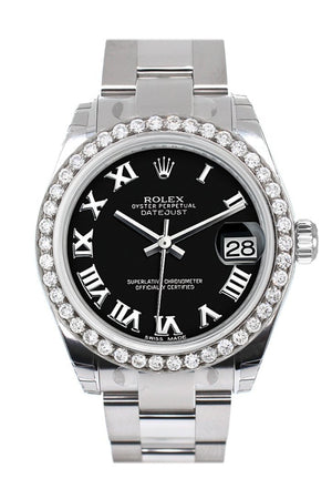 Rolex Custom Diamond Bezel Datejust 31 Black Roman Dial Oyster Ladies Watch 178240 / Si None