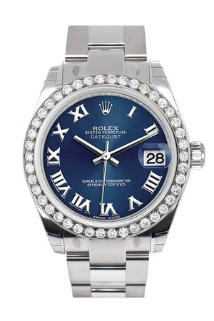 Rolex Custom Diamond Bezel Datejust 31 Blue Roman Dial Oyster Ladies Watch 178240 / Si None