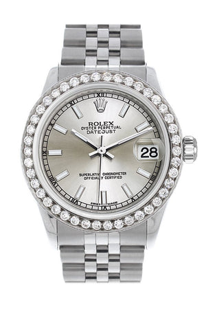 Rolex Custom Diamond Bezel Datejust 31 Silver Dial Jubilee Ladies Watch 178240 / Si None