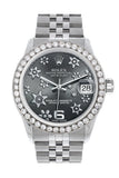 Rolex Custom Diamond Bezel Datejust 31 Dark Rhodium Raised Floral motif Dial Jubilee Ladies Watch 178240