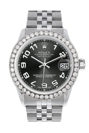 Rolex Custom Diamond Bezel Datejust 31 Black Concentric Dial Jubilee Ladies Watch 178240 / Si None
