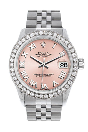 Rolex Custom Diamond Bezel Datejust 31 Pink Roman Dial Jubilee Ladies Watch 178240 / Si None