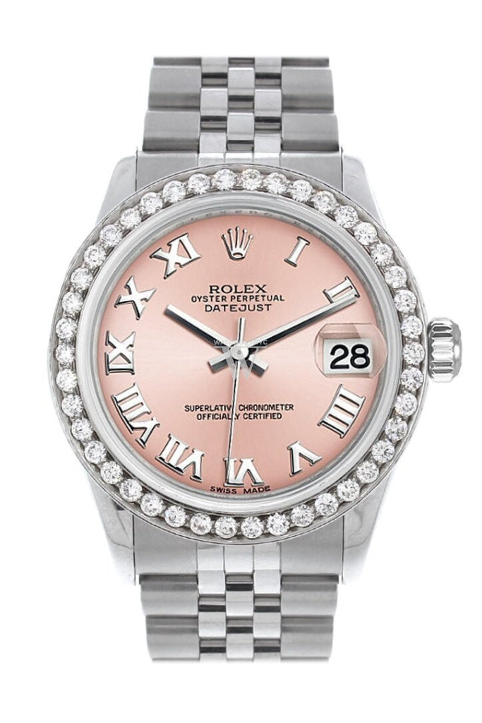 Rolex Custom Diamond Bezel Datejust 31 Pink Roman Dial Jubilee Ladies Watch 178240 / Si None