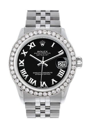 Rolex Custom Diamond Bezel Datejust 31 Black Roman Dial Jubilee Ladies Watch 178240 / Si None