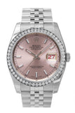 Custom Diamond Bezel Rolex Datejust 36 Pink Dial Stainless Steel Jubilee Bracelet Mens Watch 116200