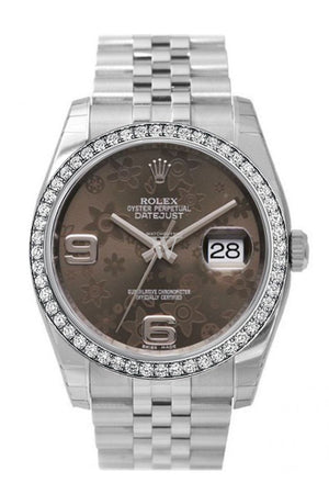 Custom Diamond Bezel Rolex Datejust 36 Bronze Floral Dial Stainless Steel Jubilee Ladies Watch