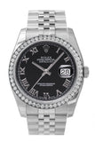 Custom Diamond Bezel Rolex Datejust 36 Black Roman Dial Stainless Steel Jubilee Bracelet Men's Watch 116200