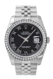 Custom Diamond Bezel Rolex Datejust 36 Black Roman Dial Stainless Steel Jubilee Bracelet Men's Watch 116200