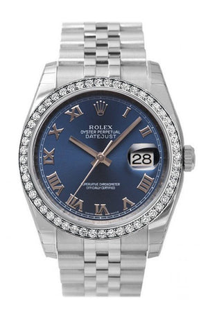 Custom Rolex Datejust 36 Blue Roman Dial Stainless Steel Jubilee Mens Watch 116200 Custom-Bezel
