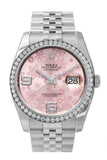 Custom Diamond Bezel Rolex Datejust 36 Pink Floral Dial Stainless Steel Jubilee Ladies Watch 116200