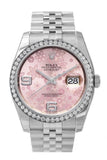 Custom Diamond Bezel Rolex Datejust 36 Pink Floral Dial Stainless Steel Jubilee Ladies Watch 116200