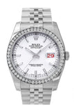 Custom Diamond Bezel Rolex Datejust 36 White Index Dial Stainless Steel Jubilee Bracelet Men's Watch 116200