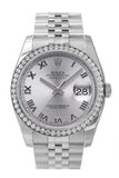 Custom Diamond Bezel Rolex Datejust 36 Rhodium Roman Dial Stainless Steel Jubilee Mens Watch 116200