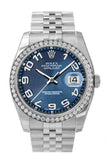 Custom Diamond Bezel Rolex Datejust 36 Blue Concentric Dial Stainless Steel Jubilee Men's Watch 116200