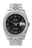 Custom Diamond Bezel Rolex Datejust 36 Black Sunbeam Dial Stainless Steel Jubilee Men's Watch 116200