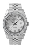 Custom Diamond Bezel Rolex Datejust 36 Silver Concentric Dial Stainless Steel Jubilee Mens Watch