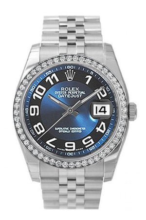 Custom Diamond Bezel Rolex Datejust 36 Blue Black Dial Stainless Steel Jubilee Mens Watch 116200