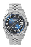 Custom Diamond Bezel Rolex Datejust 36 Blue Black Dial Stainless Steel Jubilee Men's Watch 116200