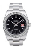 Custom Diamond Bezel Rolex Datejust 36 Black Dial Stainless Steel Oyster Watch 116200 Custom-Bezel