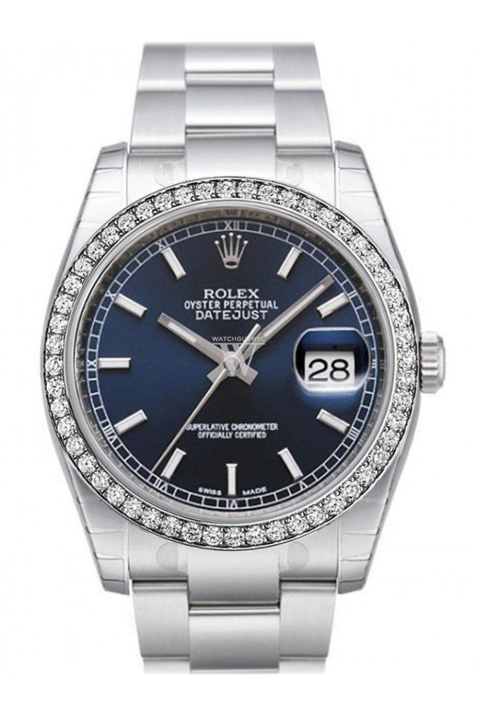 Custom Diamond Bezel Rolex Datejust 36 Black Roman Dial Stainless Steel Jubilee Bracelet Mens Watch