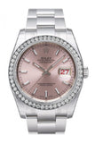 Custom Diamond Bezel Rolex Datejust 36 Pink Dial Stainless Steel Jubilee Bracelet Mens Watch 116200