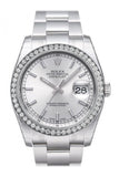Custom Diamond Bezel Rolex Datejust 36 Silver Index Dial Stainless Steel Jubilee Bracelet Mens Watch